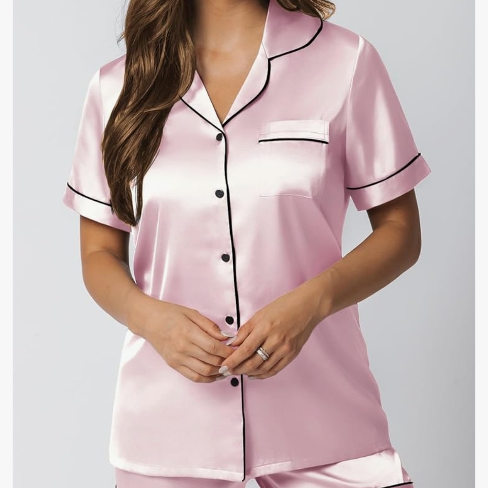 Pink Satin Women's Pajama Set